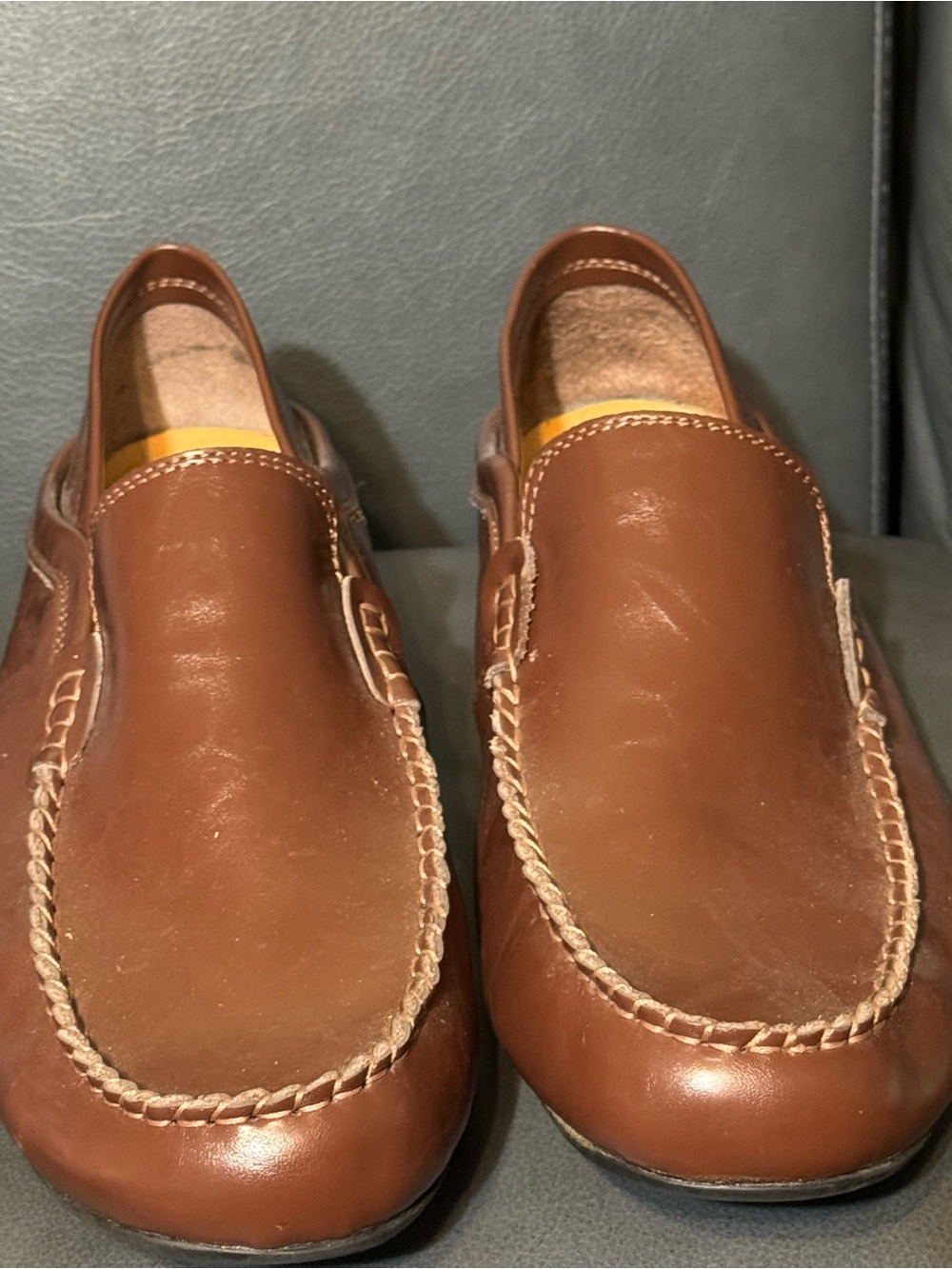 GO TOUR Men's Brown Leather Slip-On Loafers